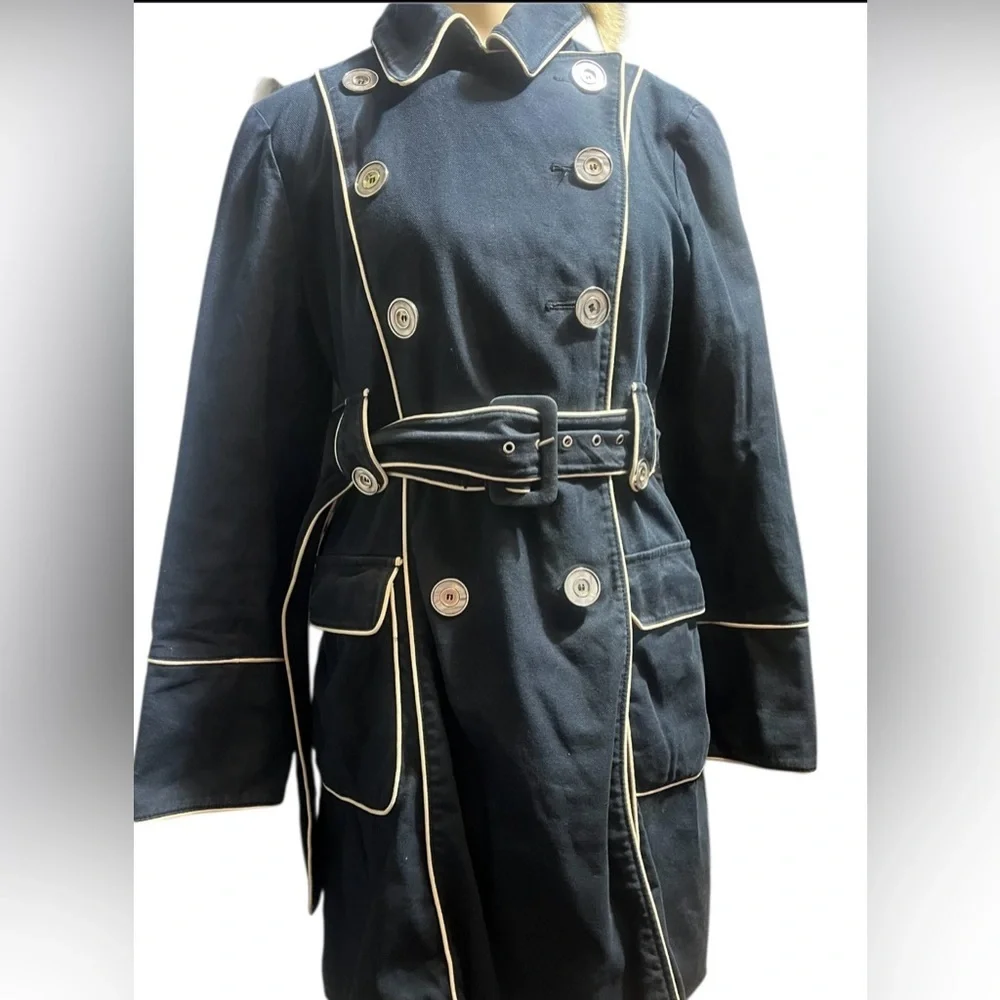 Laundry by Design Navy Trench Coat with Lime Accents